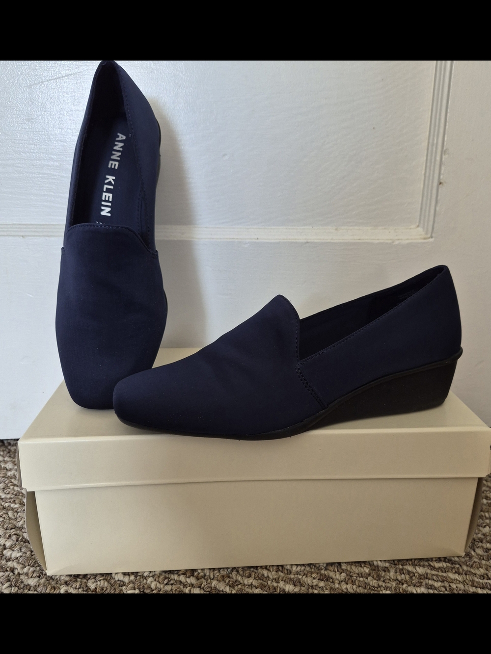 Anne Klein Navy Stretch Memory Foam Flats